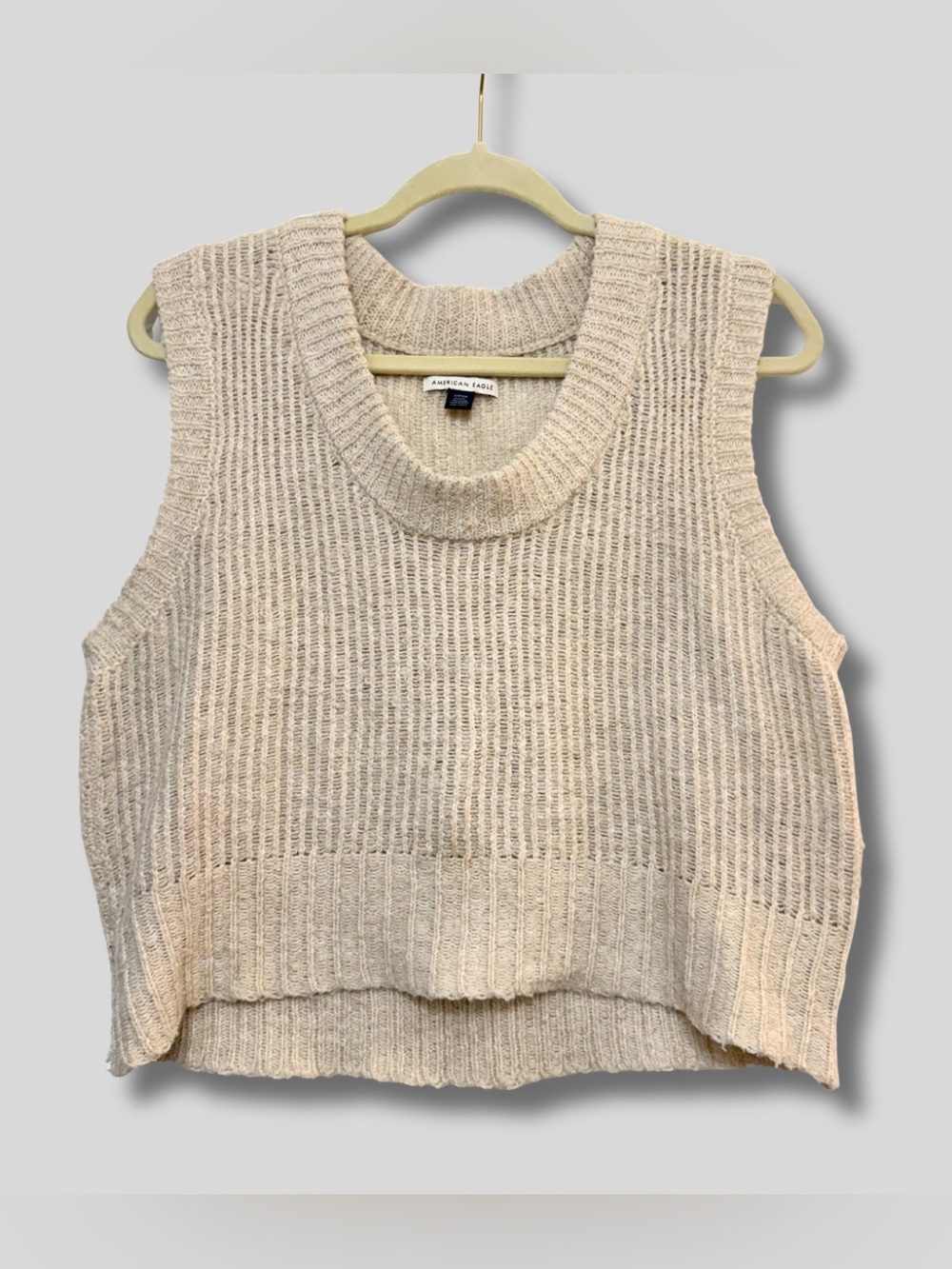 American Eagle Outfitters Beige Ribbed Sleeveless Knit Vest
